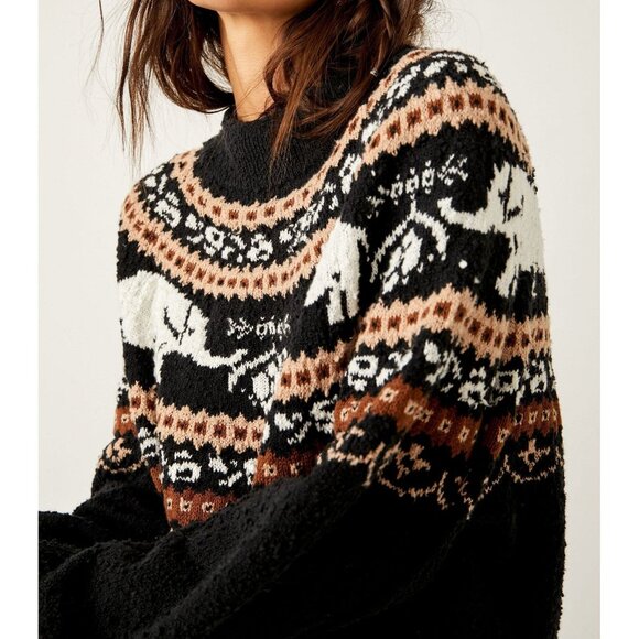 Free People Sweater NWT Nellie sweater women's chunky knit oversized black - Picture 3 of 15